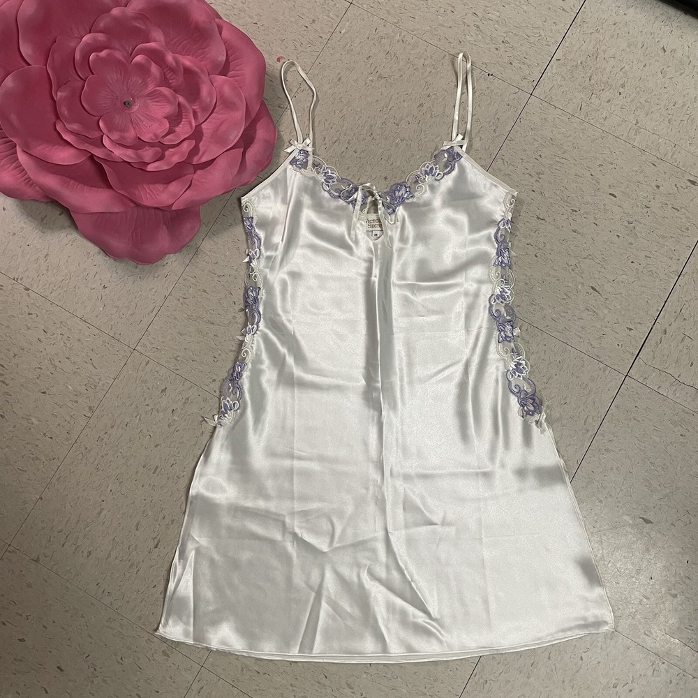 VTG VICTORIA'S Secret 38 Satin Lace Ivory Chemise Slip Dress Lingerie Gold Label